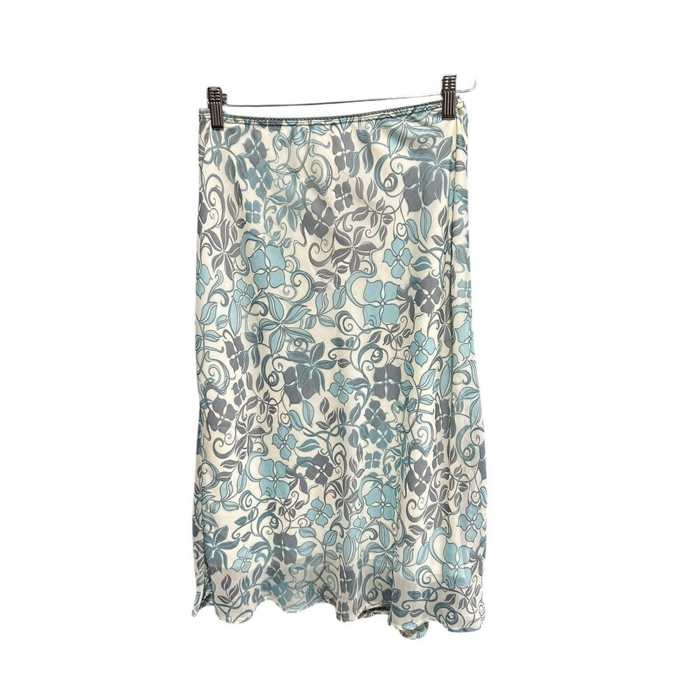Vinage Conneted Skirt Blue Foral Knee Length 90s Y2K Elastic Waist Midi Fairycor